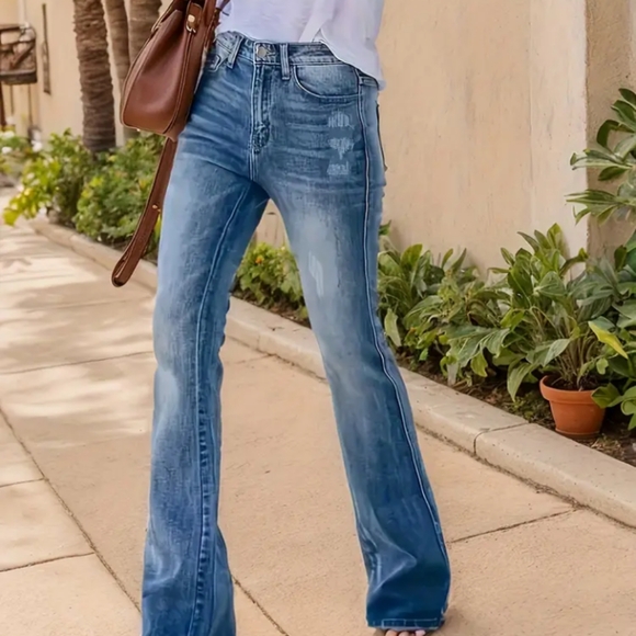#4038 High Stretch Bootcut Chic Washed Denim Jeans - Picture 1 of 16